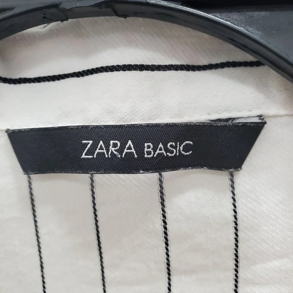 Zara Basic Women's White Black Pinstripe Cotton Blend Long Sleeve Dress‎ Shirt L - Picture 6 of 8